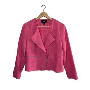 H&M Crop Tweed Asymmetrical Zip Moto Blazer Jacket